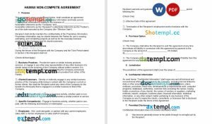 free hawaii non-compete agreement template, Word and PDF format