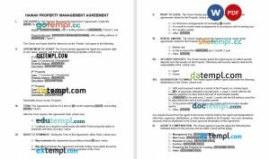 free hawaii property management agreement template, Word and PDF format