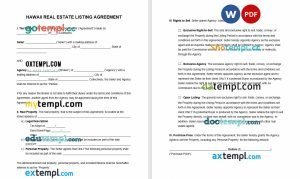 free hawaii real estate listing agreement template, Word and PDF format
