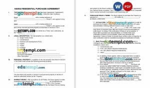 free hawaii residential real estate purchase agreement template, Word and PDF format