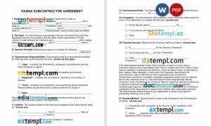 free hawaii subcontractor agreement template, Word and PDF format