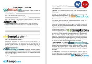 free hom repair contract template, Word and PDF format