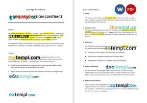 free home renovation contract template, Word and PDF format