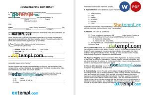 free housekeeping contract template, Word and PDF format