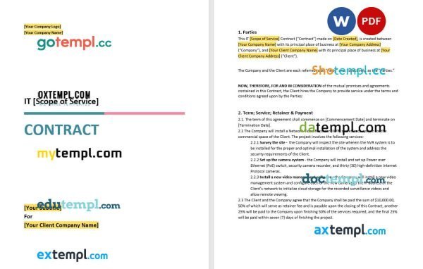 free IT project contract template, Word and PDF format
