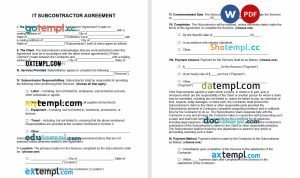 free arizona subcontractor sgreement template, Word and PDF format