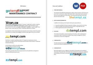 free IT support maintenance contract template, Word and PDF format