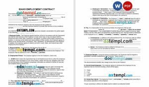 free idaho employment contract template, Word and PDF format