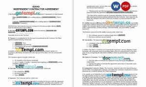 free idaho independent contractor agreement template, Word and PDF format