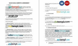free idaho non-compete agreement template, Word and PDF format