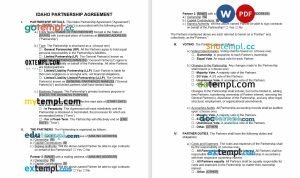 free Idaho partnership agreement template, Word and PDF format