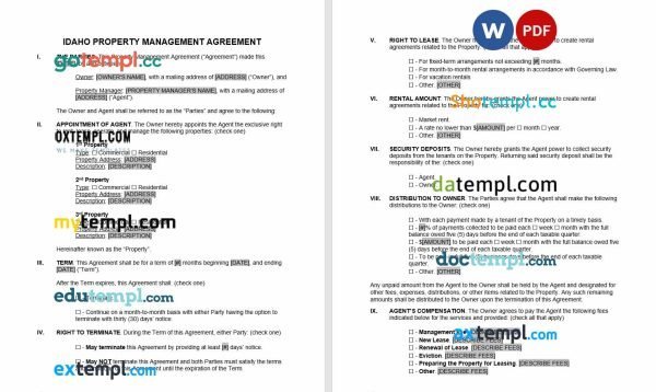 free Idaho property management agreement template, Word and PDF format