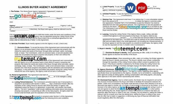 free Illinois buyer agency agreement template, Word and PDF format