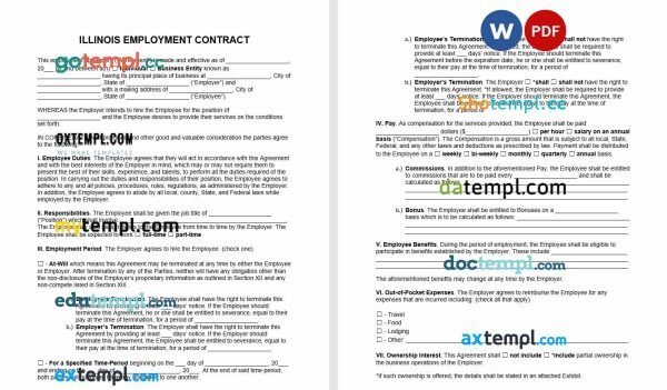 free Illinois employment contract template, Word and PDF format
