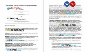 free independent contractor non-disclosure agreement template, Word and PDF format