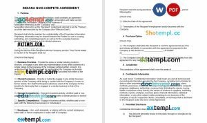 free Indiana non-compete agreement template, Word and PDF format