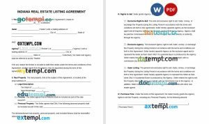 free Indiana real estate listing agreement template, Word and PDF format