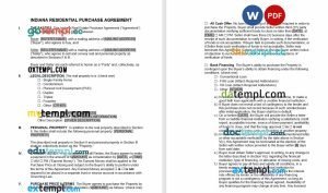 free Indiana residential purchase agreement template, Word and PDF format