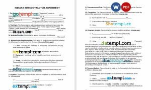 free Indiana subcontractor agreement template, Word and PDF format