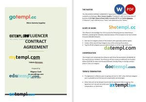 free influencer contract agreement template, Word and PDF format