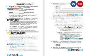 free influencer contract template, Word and PDF format