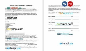 free inspection contingency addendum to purchase agreement template, Word and PDF format