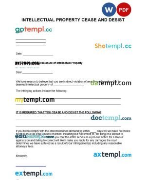 free intellectual property cease and desist letter template, Word and PDF format