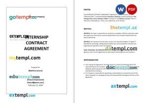 free internship contract agreement template, Word and PDF format