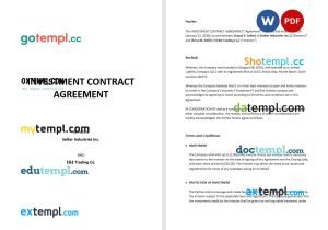 free investment contract agreement template, Word and PDF format