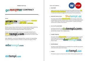 free investment contract template, Word and PDF format