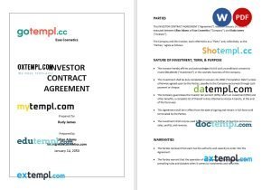 free investor contract agreement template, Word and PDF format