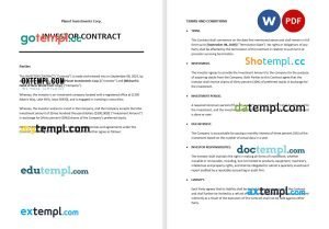 free investor contract template, Word and PDF format