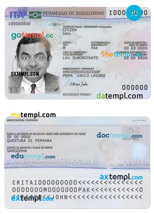 Italy residence permit PSD template, current version