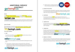 free janitorial service contract template, Word and PDF format