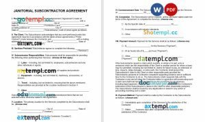 free janitorial subcontractor agreement template, Word and PDF format