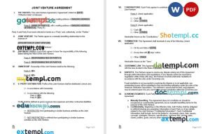 free joint venture agreement template, Word and PDF format