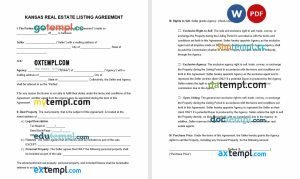 free Kansas real estate listing agreement template, Word and PDF format
