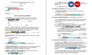 free Kentucky marital settlement agreement template, Word and PDF format