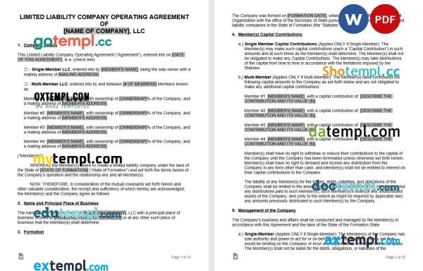 free LLC operating agreement template, Word and PDF format