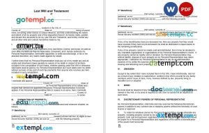 free last will and testament template, Word and PDF format