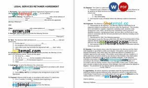 free legal services retainer agreement template, Word and PDF format