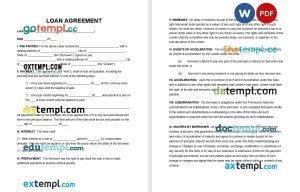 free loan contract template, Word and PDF format, version 2