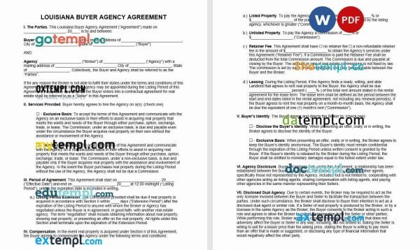 free louisiana buyer agency agreement template, Word and PDF format