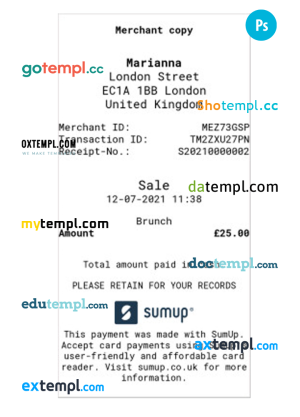 Post Office LTD payment receipt PSD template