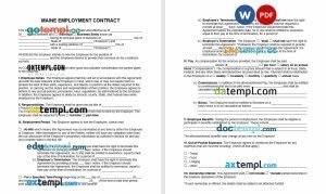 free maine employment contract template, Word and PDF format