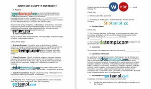 free maine non-compete agreement template, Word and PDF format