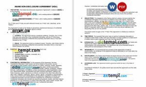 free maine non-disclosure agreement NDA template, Word and PDF format
