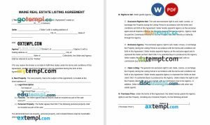 free maine real estate listing agreement template, Word and PDF format