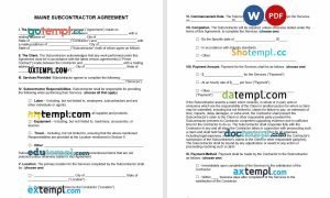 free maine subcontractor agreement template, Word and PDF format