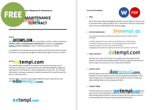 free Maintenance contract template, Word and PDF format